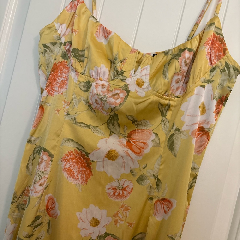 Forever 21 Yellow Floral Cami Dress with Pink Accents